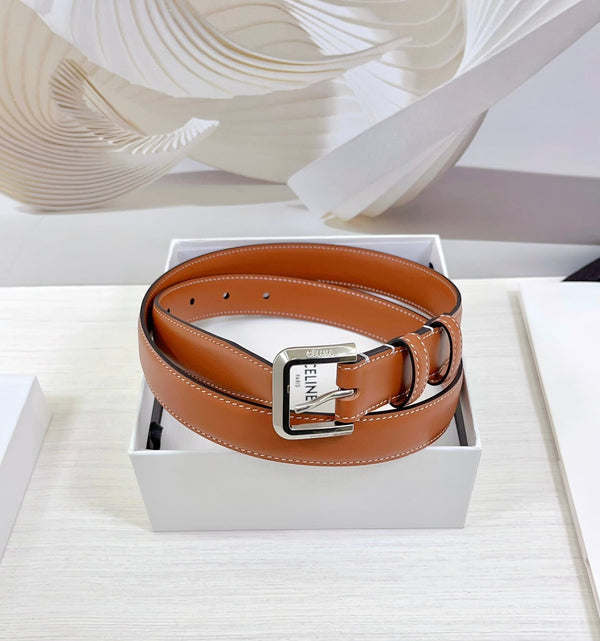 CEL Silver Western 25mm Belt Brown Cowhide 181046