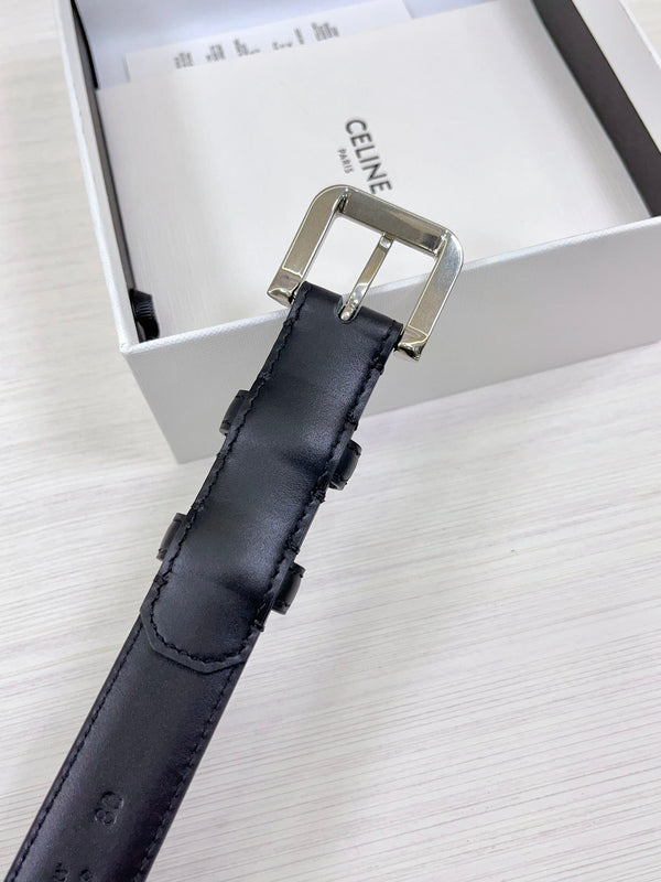 CEL Silver Western 25mm Belt Black Cowhide 181042