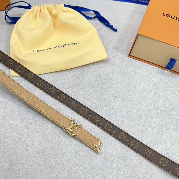 Pretty LV 20mm Reversible Belt Brown Grained Calfskin