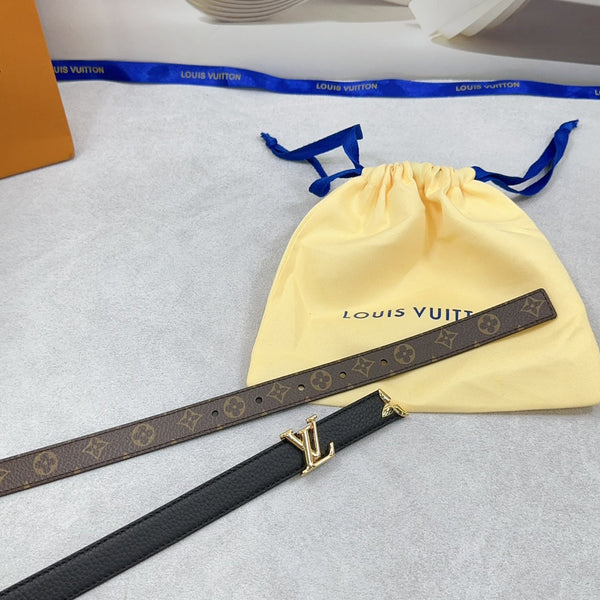 Pretty LV 20mm Reversible Belt Black Grained Calfskin