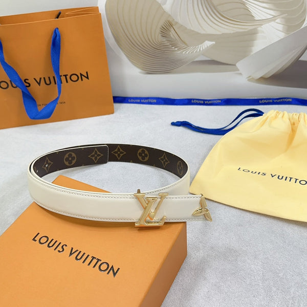 Pretty LV 30mm Reversible Belt Cream Calfskin