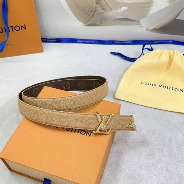 Pretty LV 30mm Reversible Belt Beige Grained Calfskin