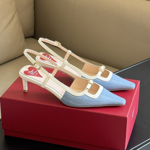 Viv Canard Slingback Pumps 55 in Patent White Light Blue Leather
