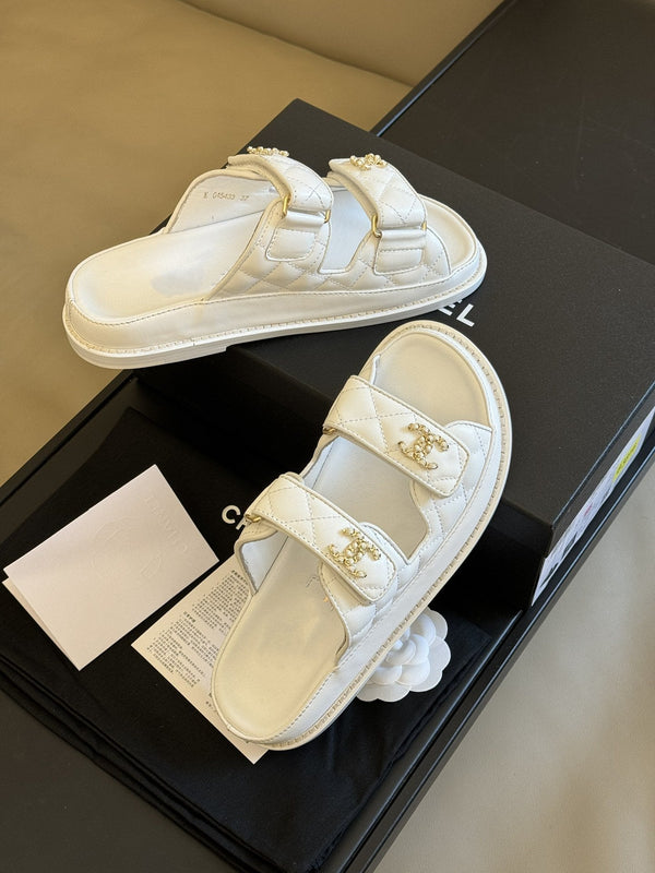 dad sandal white quilted lambskin