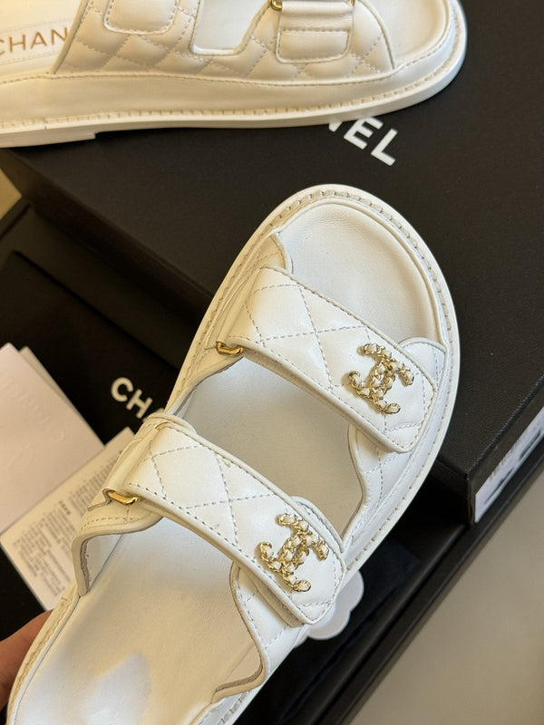 dad sandal white quilted lambskin