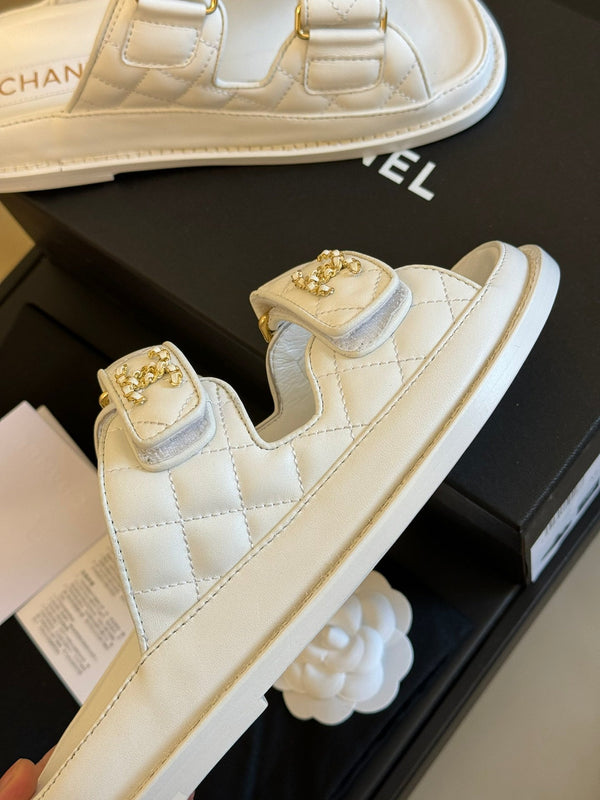 dad sandal white quilted lambskin