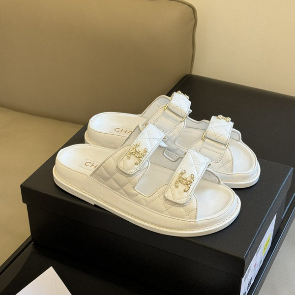 dad sandal white quilted lambskin