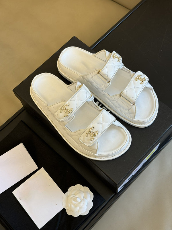 dad sandal white quilted lambskin