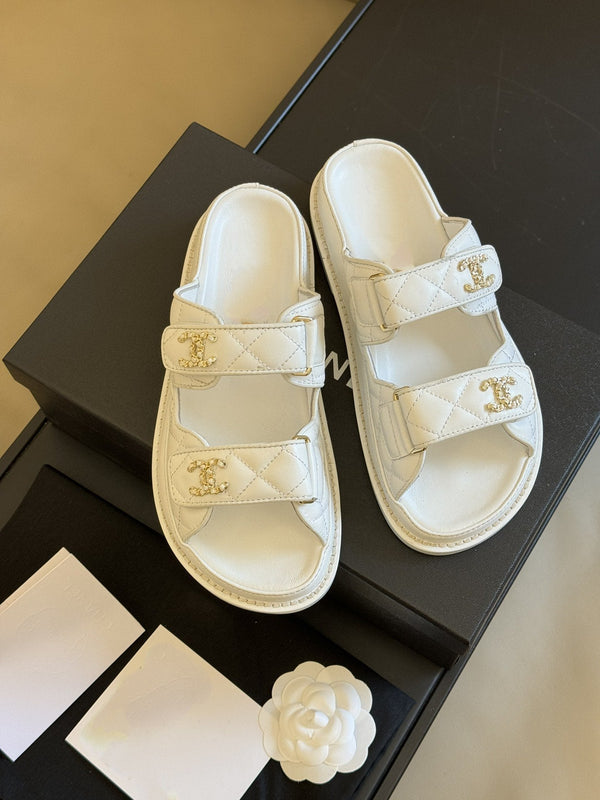 dad sandal white quilted lambskin