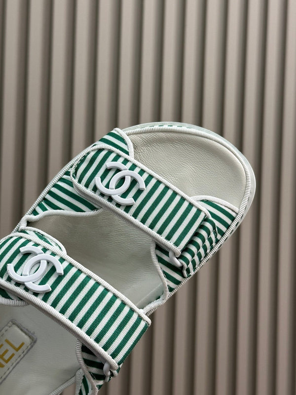 sandalo cc dad tessuto verde bianco a righe in pelle di vitello
