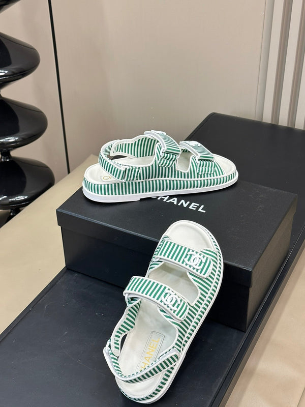 sandalo cc dad tessuto verde bianco a righe in pelle di vitello