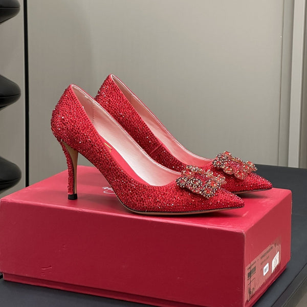 Flower Strass Buckle Pump 85 Crystal Red Leather