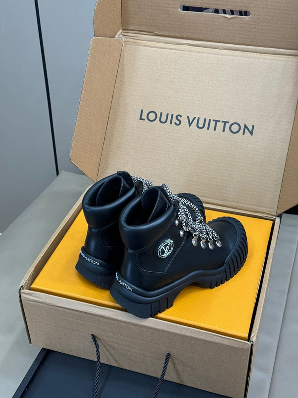 Stivali LV Ruby Flat Ranger in pelle di vitello nera