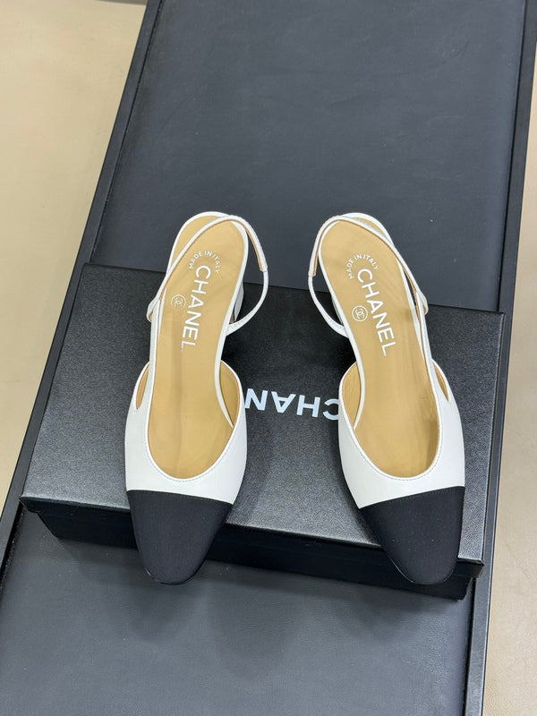 CC Classic Slingback White Goatskin Black Grosgrain 282282