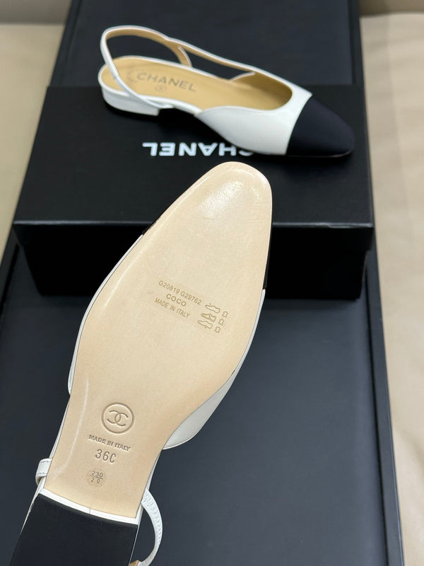 CC Classic Slingback White Goatskin Black Grosgrain 282282