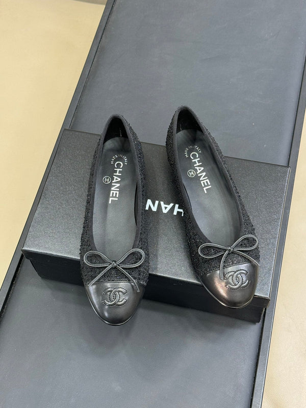 CC Classic Ballet Flats Black Fabric Mix Black Lambskin 282280