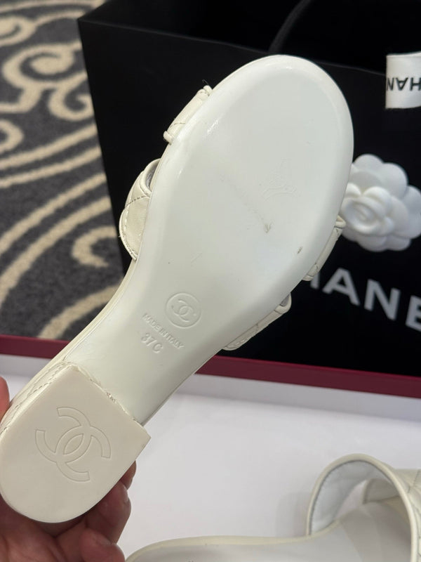 CC 25SS Ciabatte Miele 5cm Pelle di Agnello Bianca 319637