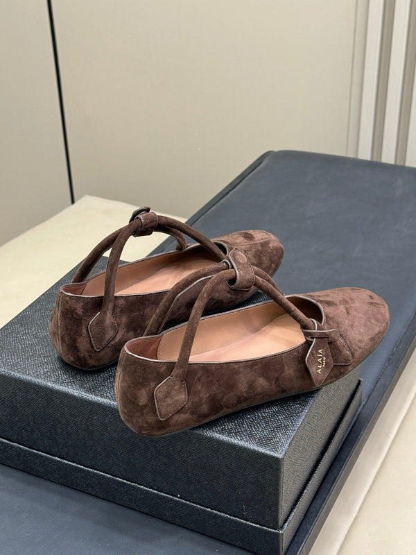 ALAIA Le Teckel Ballet Flats Dark Brown Suede 468728