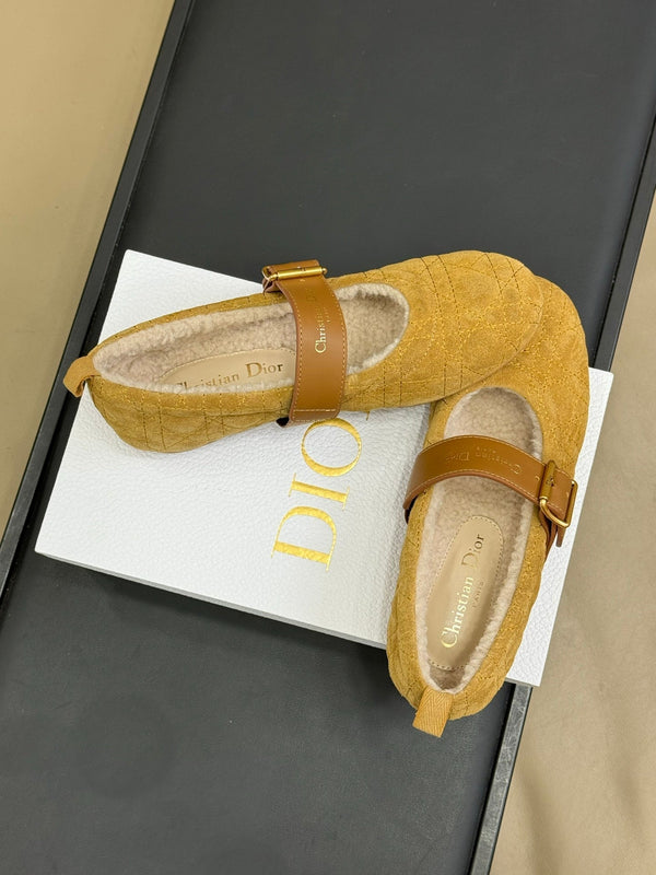 CD Alps Dior Ballerines plates Frost Suède Laine Ambre Doré 561808