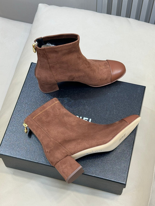 CC 26FW Bottines Marron Daim Tissu 621277