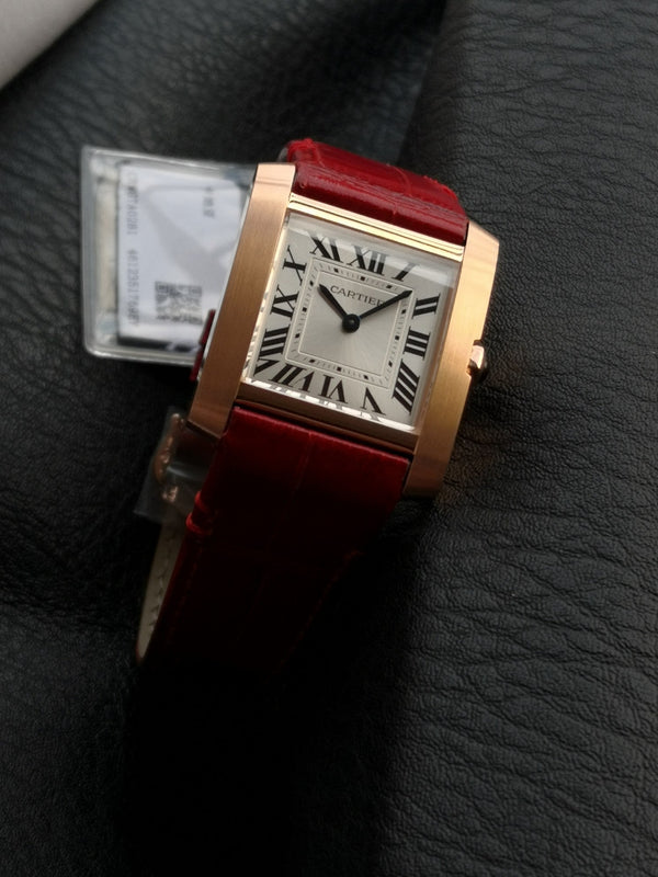 Tank Francaise Pink Gold Case Red Leather Strap
