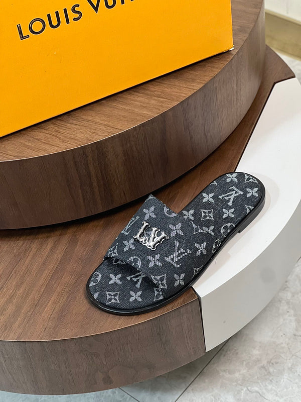 LV MULE IN BLACK MONOGRAM DENIM