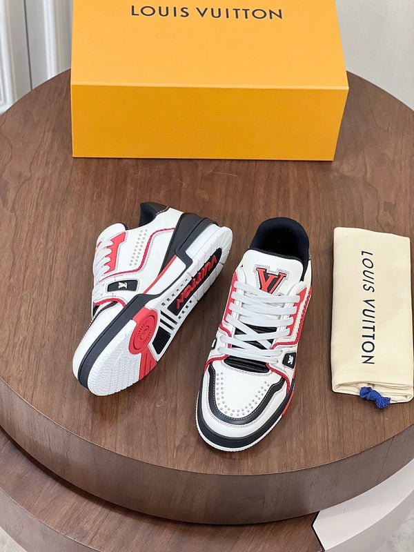 LV TRAINER BIANCO MIX NERO E ROSSO MONOGRAMMA PELLE DI VITELLO