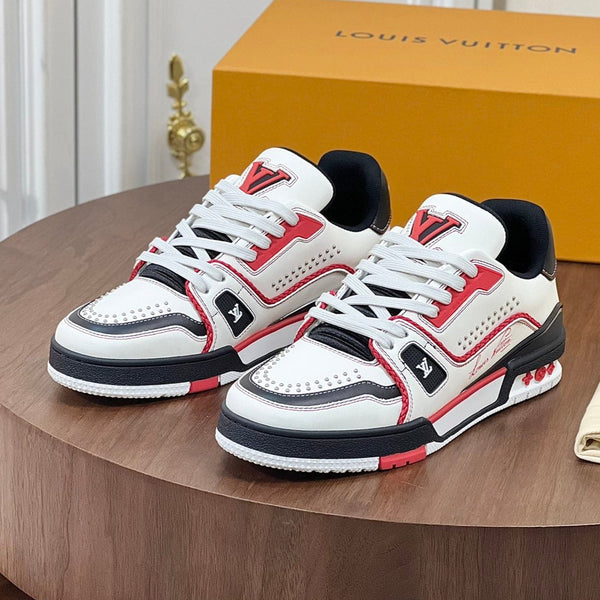 LV TRAINER BIANCO MIX NERO E ROSSO MONOGRAMMA PELLE DI VITELLO