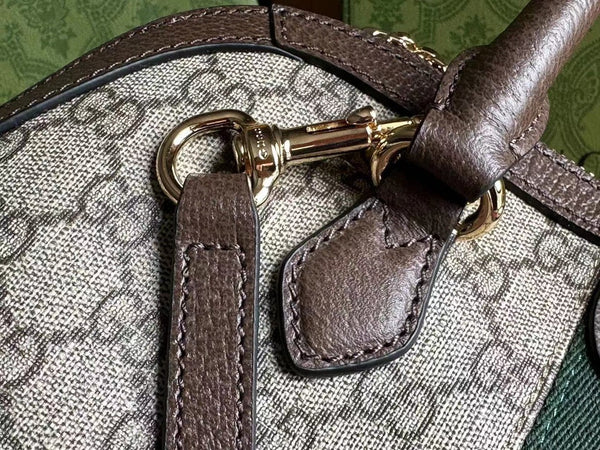 BORSA PICCOLA CON MANICO SUPERIORE OPHIDIA 31 IN TELA BEIGE E PELLE DI VITELLO MARRONE