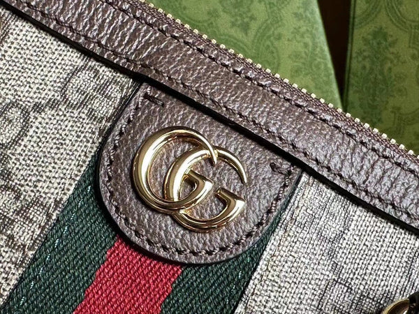 BORSA PICCOLA CON MANICO SUPERIORE OPHIDIA 31 IN TELA BEIGE E PELLE DI VITELLO MARRONE