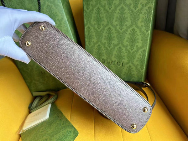 BORSA PICCOLA CON MANICO SUPERIORE OPHIDIA 31 IN TELA BEIGE E PELLE DI VITELLO MARRONE