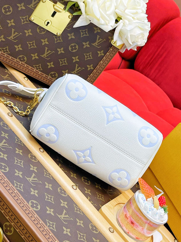 LV Speedy Bandoulière 20 Bianco Blu Monogram Empreinte Pelle