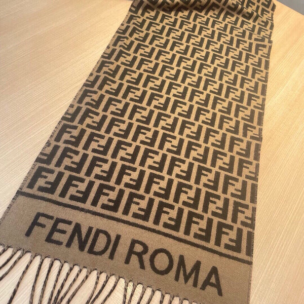 Sciarpa Roma 190 FF in misto lana nera e cashmere marrone
