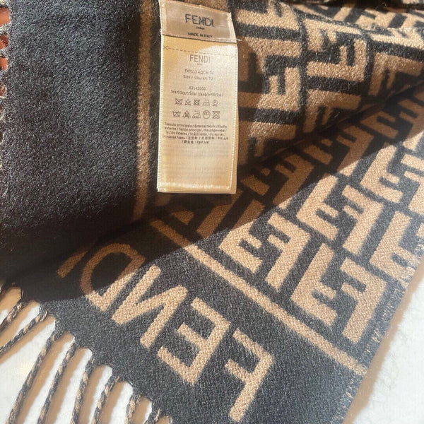 Sciarpa Roma 190 FF in misto lana nera e cashmere marrone