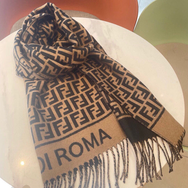 Sciarpa Roma 190 FF in misto lana nera e cashmere marrone