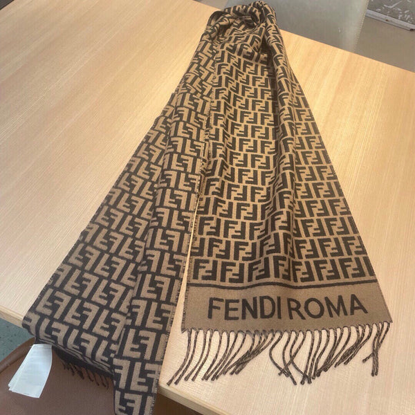Sciarpa Roma 190 FF in misto lana nera e cashmere marrone