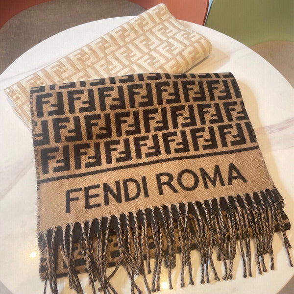 Sciarpa Roma 190 FF in misto lana nera e cashmere marrone