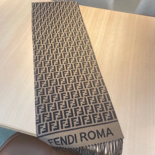 Sciarpa Roma 190 FF in misto lana nera e cashmere marrone