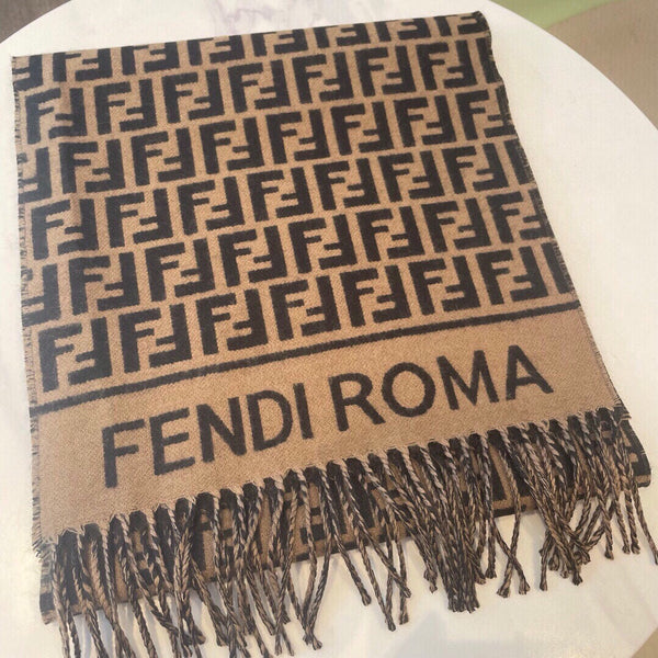 Sciarpa Roma 190 FF in misto lana nera e cashmere marrone