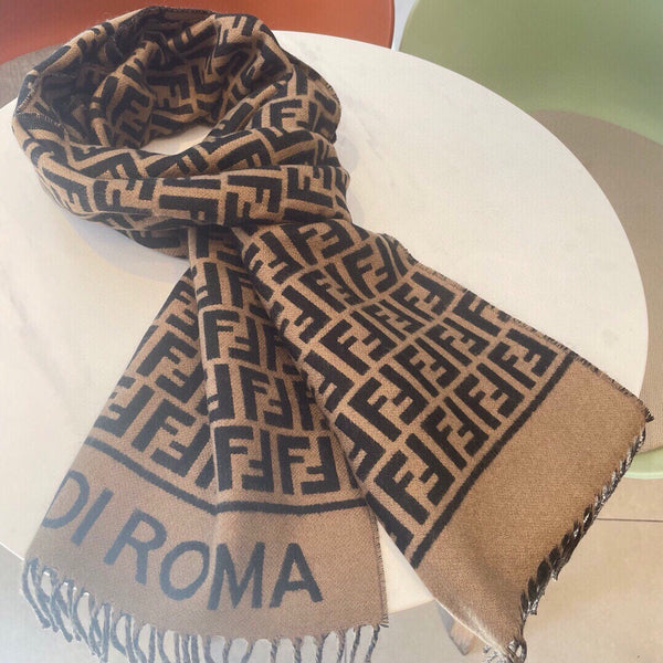 Sciarpa Roma 190 FF in misto lana nera e cashmere marrone