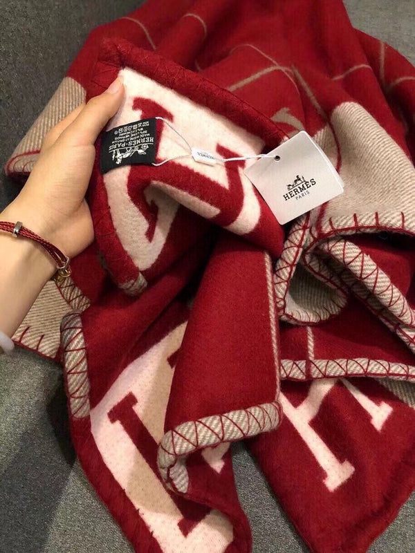 HM Blanket Red White Wool Cashmere