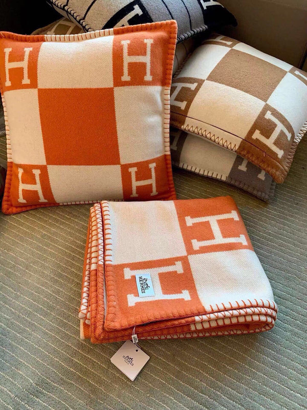 HM Blanket Orange Beige Wool Cashmere