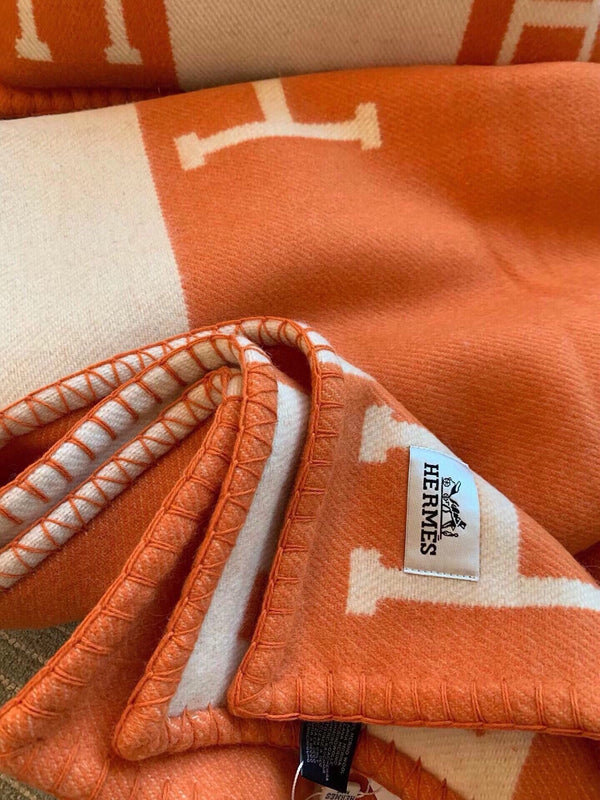 HM Blanket Orange Beige Wool Cashmere