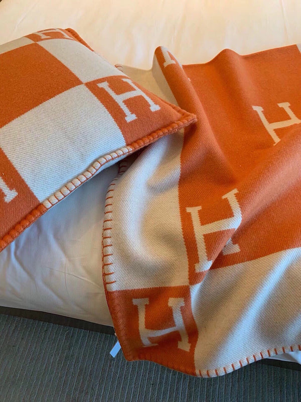 HM Blanket Orange Beige Wool Cashmere