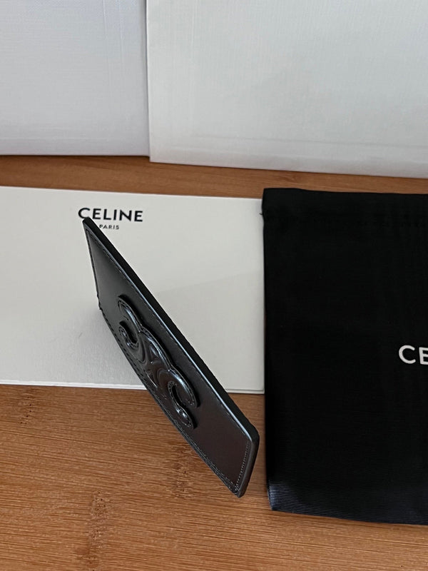 TRIOMPHE 10B703 Card Holder Black Cowhide Leather