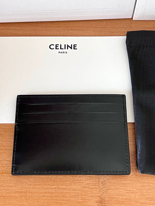 TRIOMPHE Card Holder Black Cowhide& Fabric GHW
