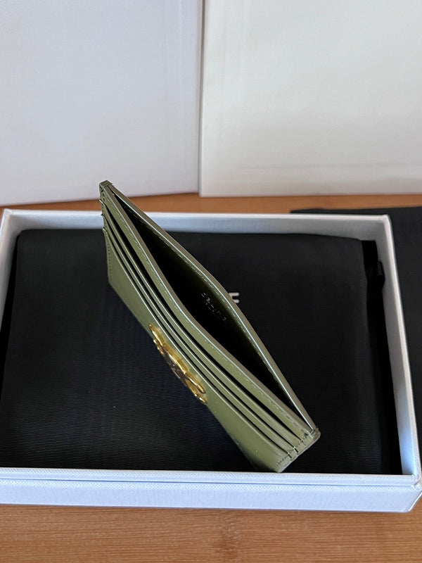 TRIOMPHE Card Holder Olive Green Cowhide& Fabric GHW