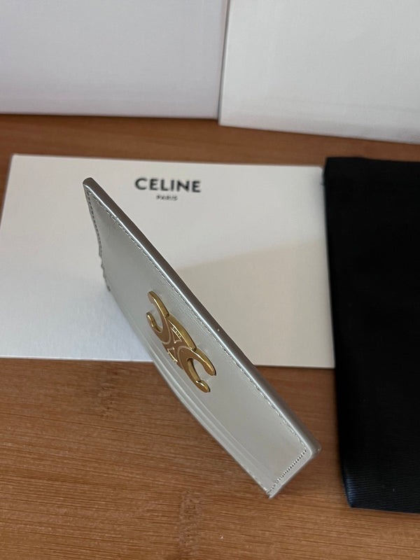 TRIOMPHE Card Holder Grey Cowhide& Fabric GHW