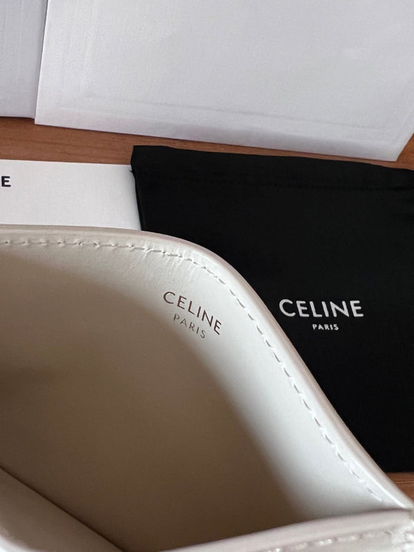 TRIOMPHE Card Holder White Cowhide& Fabric GHW