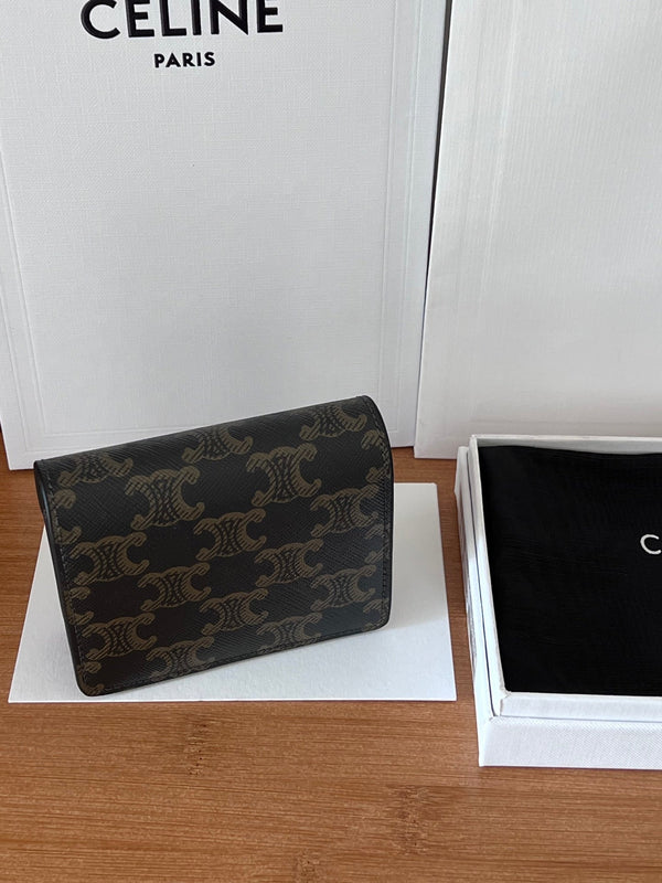 TRIOMPHE Business Card Holder Tan Cowhide GHW